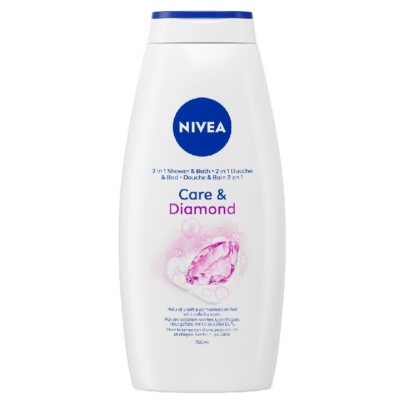 Nivea Care & Diamond 2in1 dušo želė ir vonios putos, 750 ml
