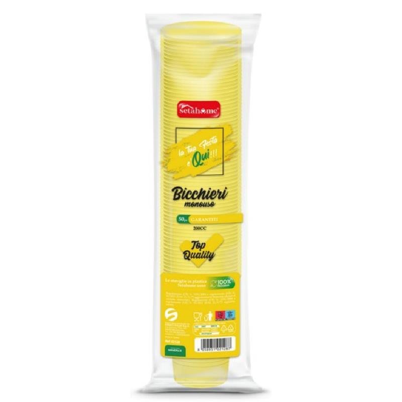 Vienkartiniai plastikiniai puodeliai geltoni, 200 ml, 50 vnt.