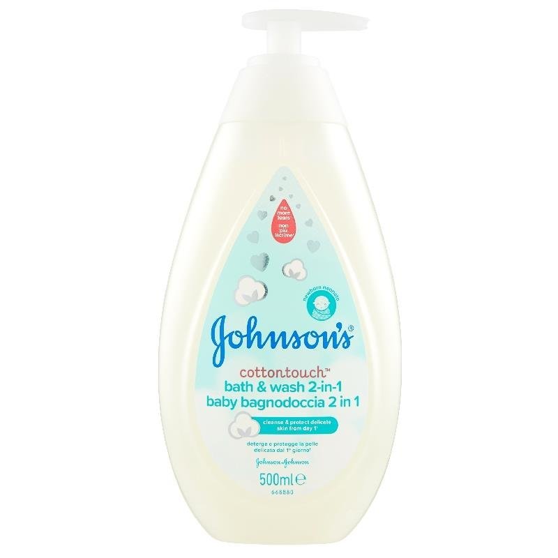 Johnson’s Baby Cotton Touch 2in1 kūdikių prausiklis ir vonelės gelis, 500 ml