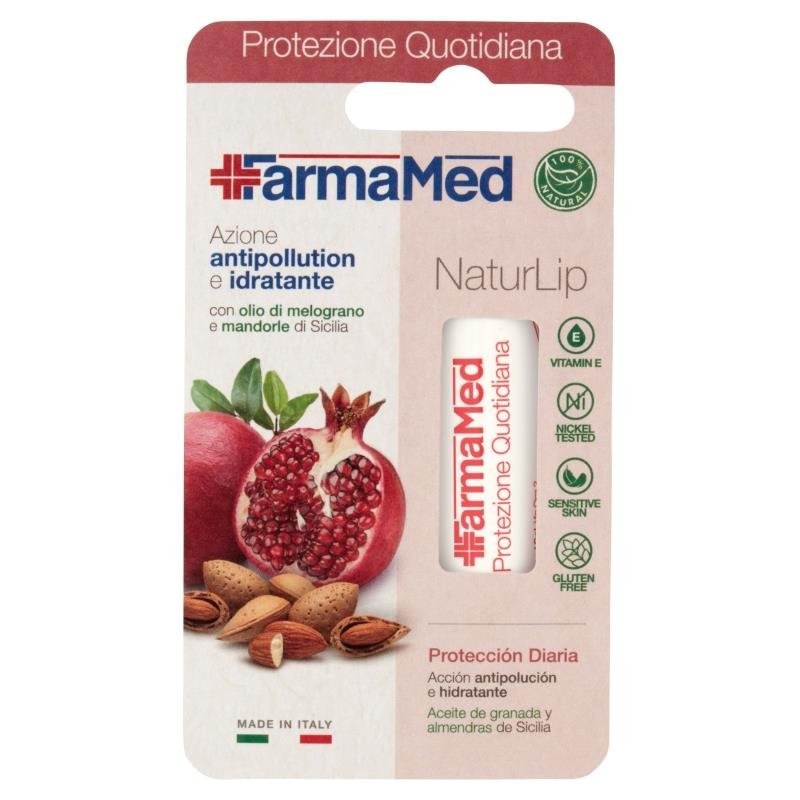 FarmaMed NaturLip kasdienės apsaugos lūpų balzamas su granatų aliejumi ir migdolais