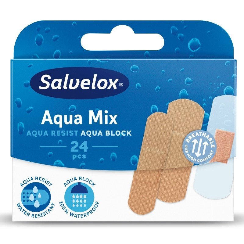 Salvelox Aqua Mix vandeniui atsparūs pleistrai, 24 vnt.