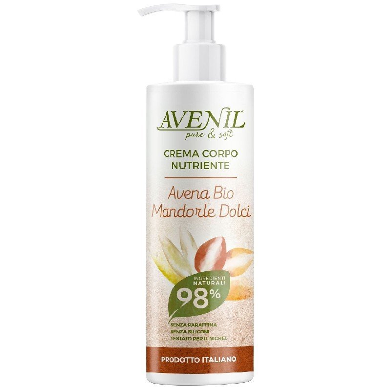 Avenil maitinamasis kūno kremas su ekologiškomis avižomis ir saldžiųjų migdolų ekstraktu, 400 ml