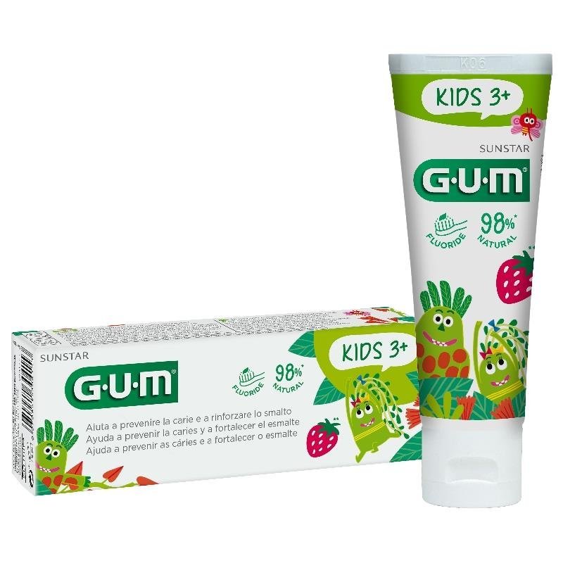GUM Kids 3+ braškių skonio dantų pasta vaikams, 50 ml