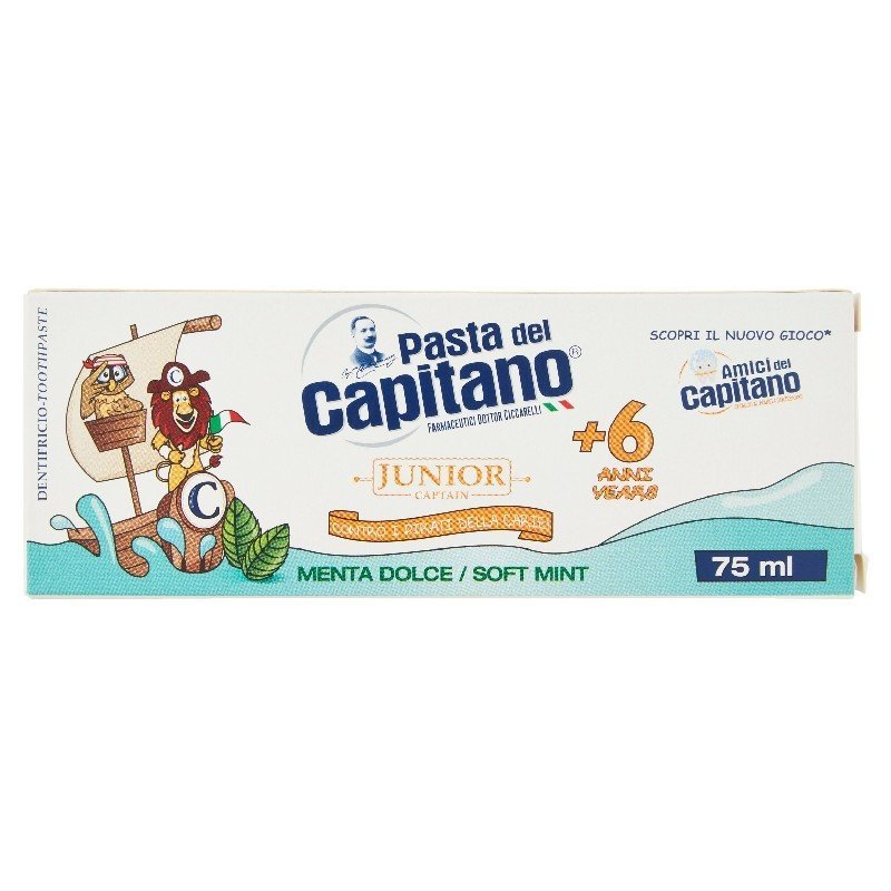 Pasta del Capitano Junior švelnios mėtų skonio dantų pasta vaikams