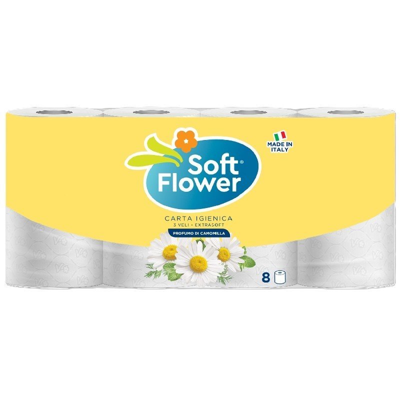 Soft Flower Chamomile tualetinis popierius, 8 rulonai, 3 sluoksnių