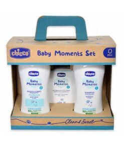Chicco Baby Moments dovanų rinkinys kūdikiams (šampūnas, prausiklis, kolonija)