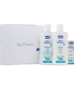 Chicco Baby Moments dovanų rinkinys kūdikiams (prausiklis, šampūnas, muilas, krepšelis)
