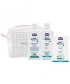 Chicco Baby Moments dovanų rinkinys kūdikiams (prausiklis, šampūnas, muilas, kosmetinė)