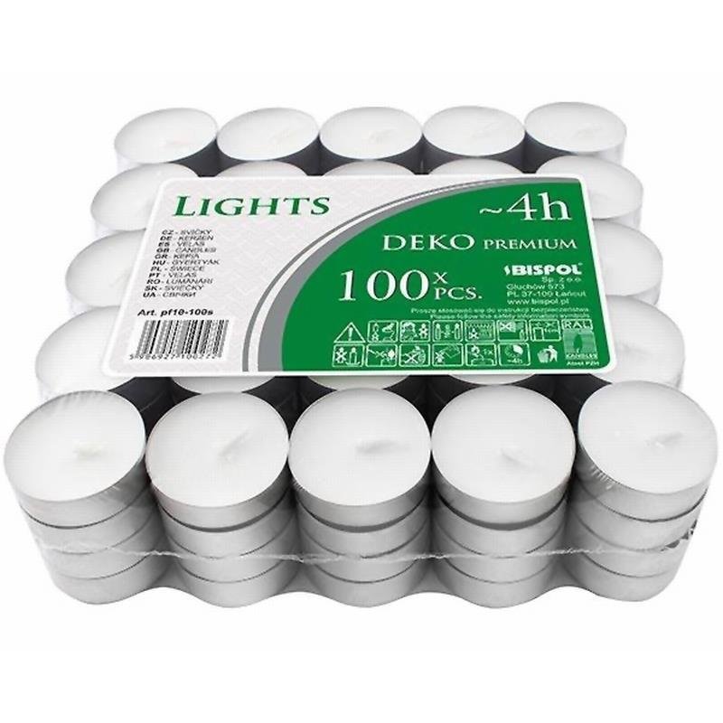 Deko Premium arbatinės žvakės baltos, 100 vnt., 4 val. degimo