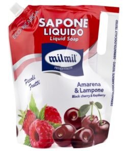 Mil Mil skysto muilo papildymas su juodosiomis vyšniomis ir avietėmis, 900 ml