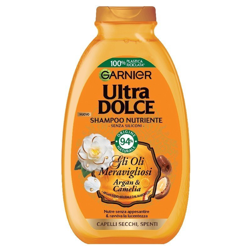 Garnier Ultra Dolce Marvellous Oils šampūnas su argano ir kamelijų aliejais, 250 ml