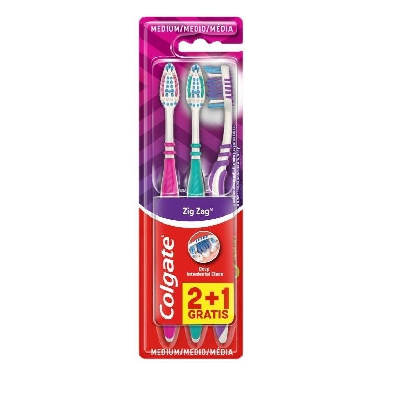 Colgate Zig Zag Medium dantų šepetėlių rinkinys, 3 vnt.