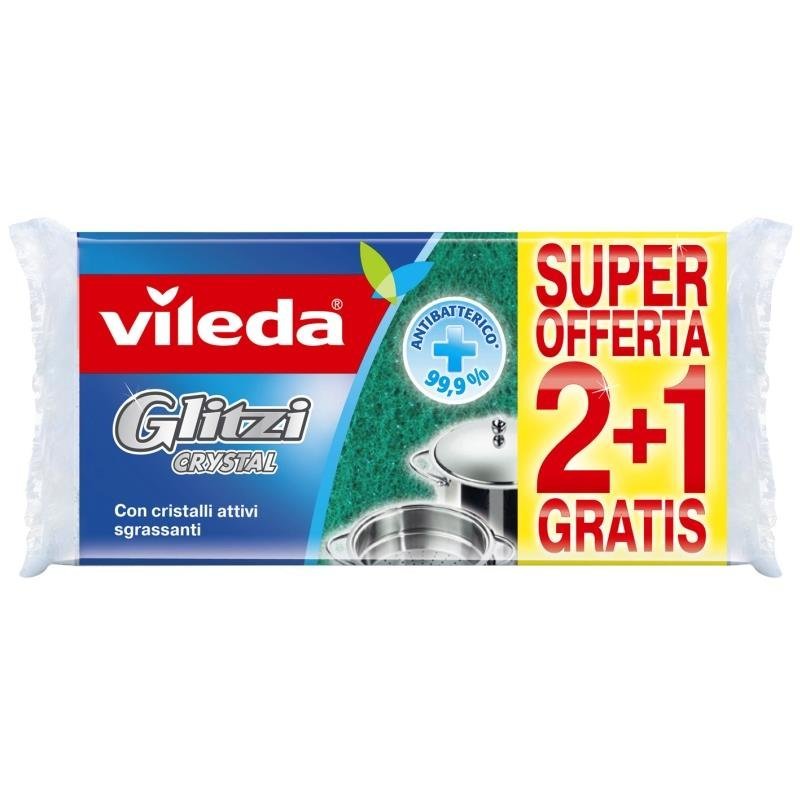 Vileda Glitzi Crystal indų plovimo kempinės su šveitimo pluoštu, 2+1 vnt.
