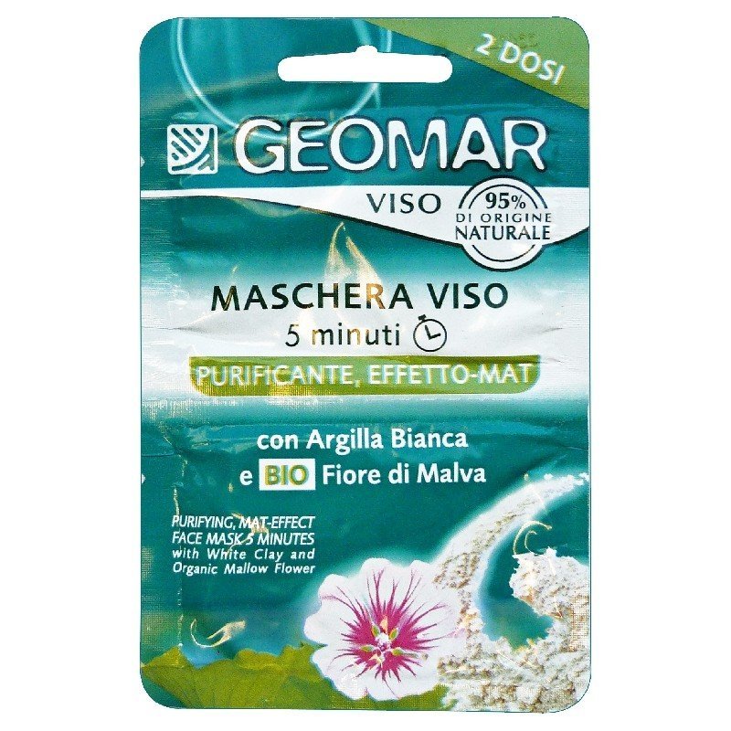 Geomar valomoji veido kaukė su baltuoju moliu ir ekologiškos dedešvos žiedais, 15 ml (2 dozės)